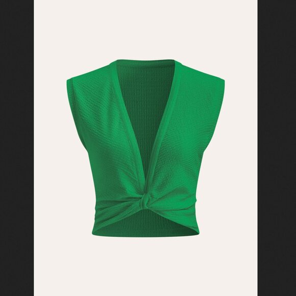 Commense Tops - Commense Large Green V Neck Knot Front Sleeveless Top Summer NEW NWT